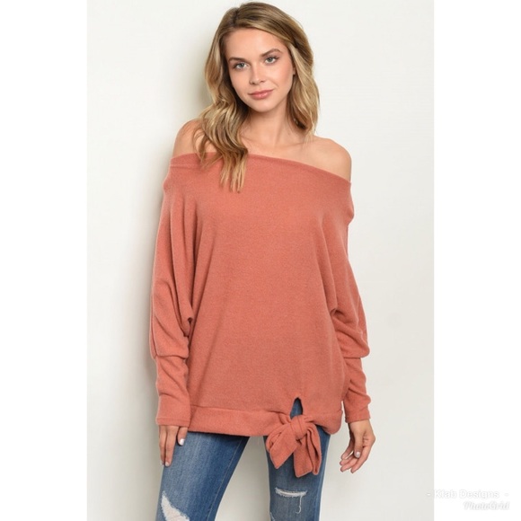 🛍LAST 1! Apricot Off Shoulder Brushed Fabric Top - Picture 2 of 6